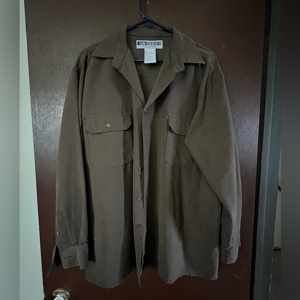 Men's Brown Suede Button Up L